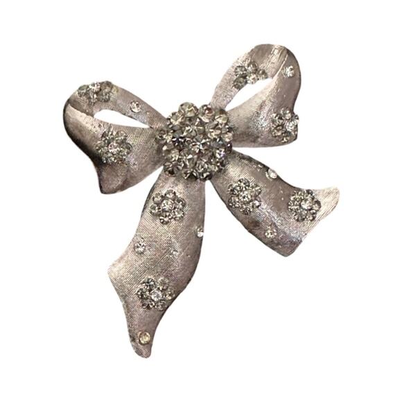 Vintage 90’s Silver And CZ Bow Brooch - Picture 1 of 4